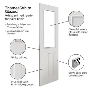 Internal White Primed Thames 1L Clear G Door (2040mm x 626mm x 40mm) image