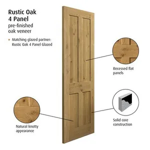 Internal Rustic Oak 4 Panel P/F Door (1981mm x 610mm x 35mm) image