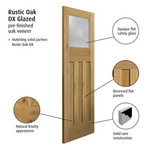 Internal Rustic Oak 4 Panel 1930S P/F Glazed Door (1981mm x 762mm x 35mm) image